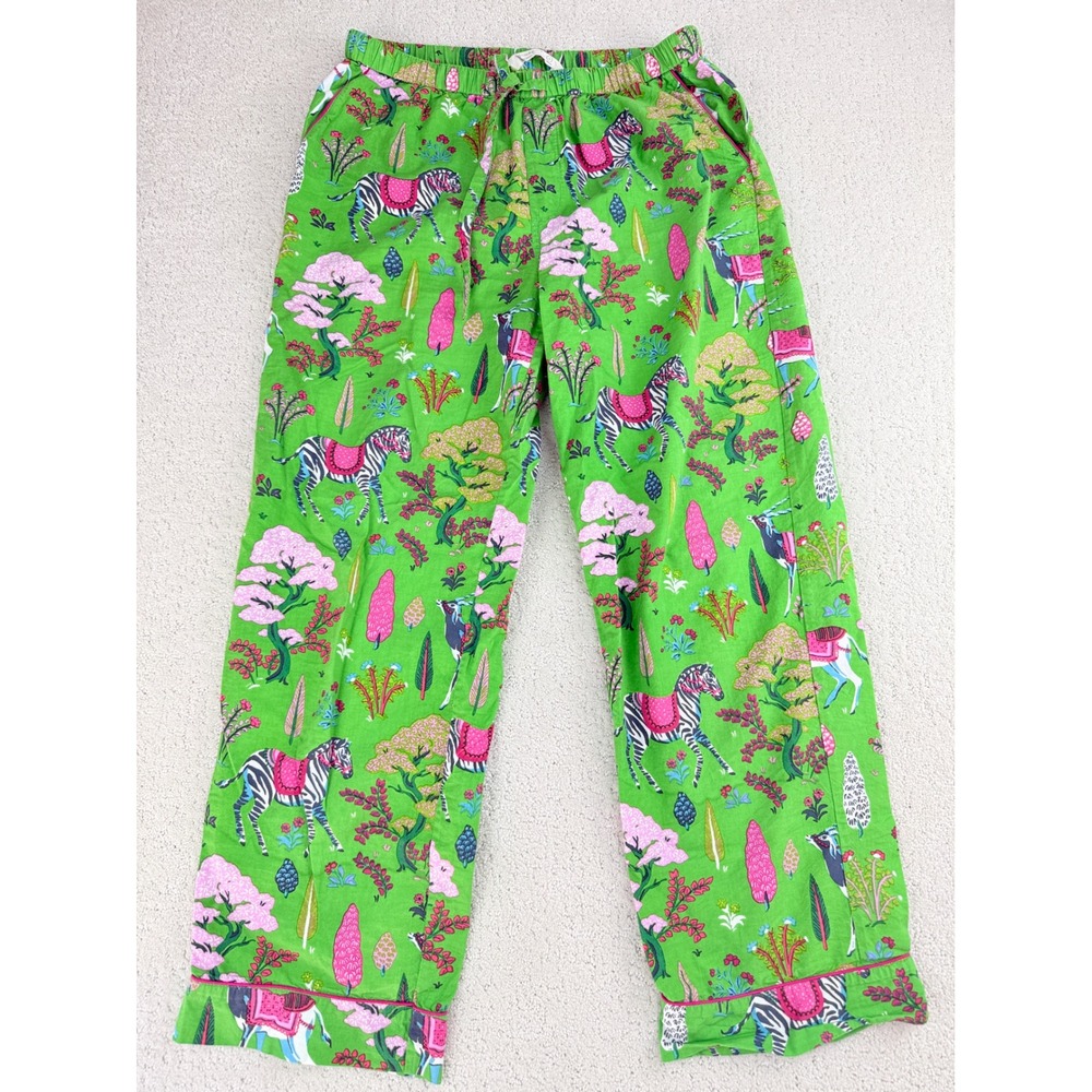 Printfresh Forest Organic Cotton Long Pajama Set Women Small Green Zebra Trees - Picture 4 of 10